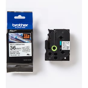 TZe-SL selvlaminerende tape sort på hvid 36 mm