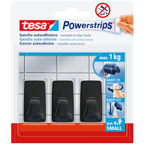 Klebehaken tesa Powerstrips S, eckig, schwarz, 3 Stück