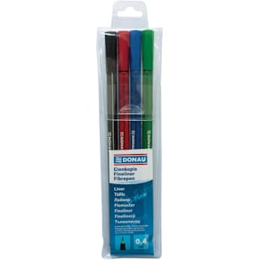 Fineliner Donau D-fine, 0,4 mm, etui van 4 stuks, geassorteerd