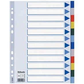 Tabbladen Esselte, 12 tabs, A4, PP, 115 micron, geassorteerd