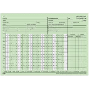 Urlaubs- und Fehltagekarte RNK 2026, A5 quer, grün