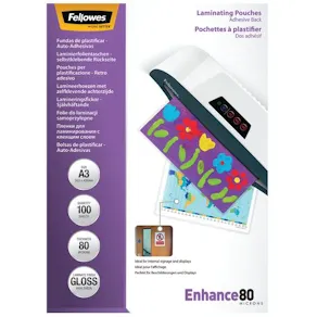 Laminat Självhäftande FELLOWES A3 80mic klar 100/fp