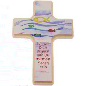 Kinderkreuz Fisch, blau/rot