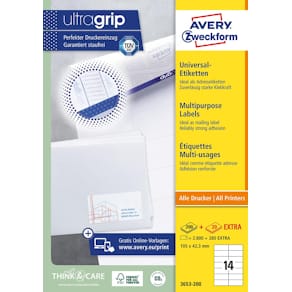 Etiketten Avery Zweckform 3653, Universeel, Ultragrip, wit, 200 v