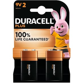 Batterij Duracell Plus 100%, 9V, blister van 2 stuks