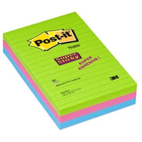 Post-It Supersticky Rainbow, linjerat, 102x152mm