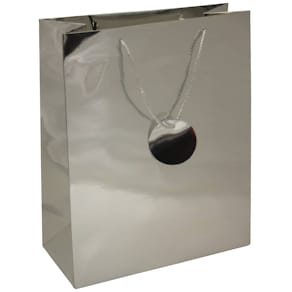 Geschenktasche Uni Lack, silber, 230 x 120 x 320 mm