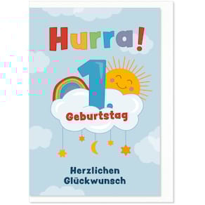 Geburtstagskarte KOMMA³ Kinder, Zahl 1, bunt, mit Umschlag