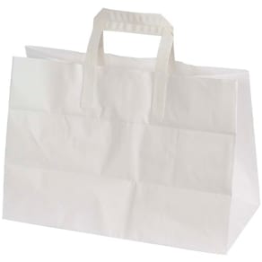 Papirbærepose hvid med fladhank, 350x170x245 mm, 200 stk