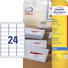 Adresetiketter Avery inkjet 63,5x33,9 mm, hvid, 24/ark, 600 stk