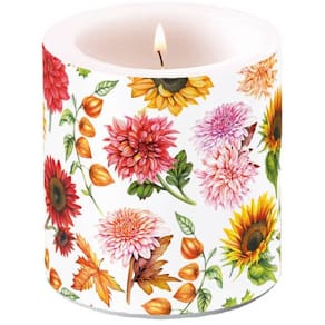 Kerze AMBIENTE Herbstblüte, rund, 9 cm, bunt