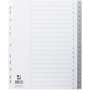Register Q-CONNECT, Kunststoff, A4, A–Z, 20-tlg., grau