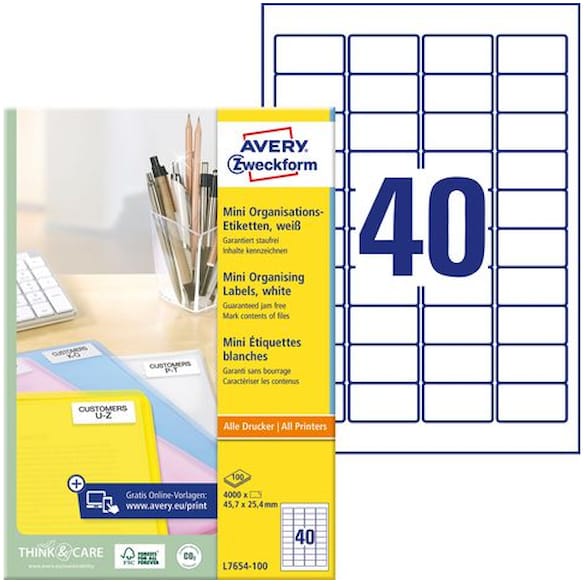 Etikett AVERY mini laser 45,7x25,4(4000)