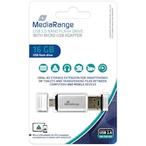 USB‑Stick MediaRange, 16 GB, USB 2.0 + MicroUSB