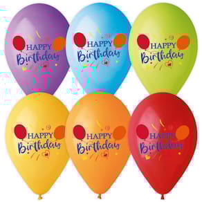 Luftballon KARALOON Happy Birthday, 28 cm, 6 Stück, sortiert