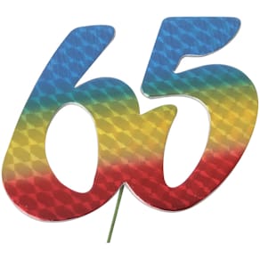 Jubiläumszahl Noname, bunt, 65, mit Draht, 8 cm