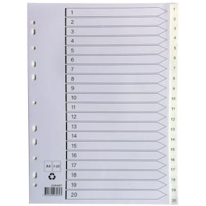 Plastregister A4 1-20 vit