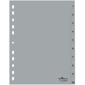 Register Durable, Kunststoff, für A4 hoch, 1–10, grau