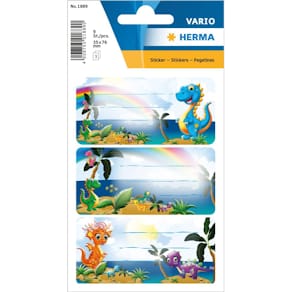 Schuletiketten HERMA, Dinos, bunt, 18 Stück