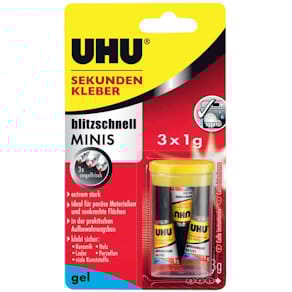 Sekundenkleber UHU blitzschnell Minis Gel, 3 x 1 g