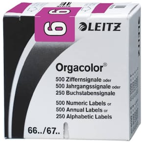 Ziffernsignal Leitz Orgacolor 6, 500 Stück, violett, 23 x 30 mm