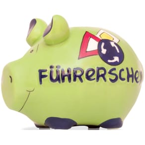Spardose KCG Führerschein, Schwein, klein, grün