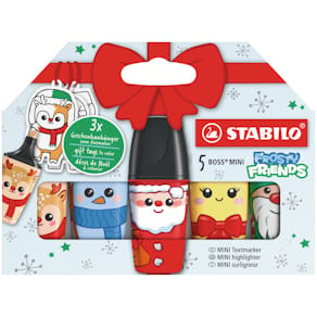 Textmarker STABILO BOSS MINI Frosty Friends, 5er-Set, sortiert