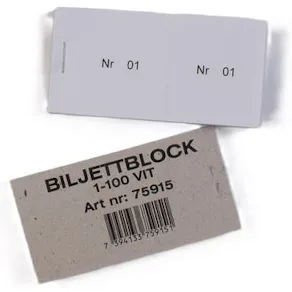 Biljettblock 1-100 vit