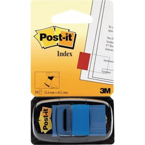 Post-It Index 680 Blå, avtagbar, 50/fp, 12fp