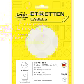 Verschlussetiketten Avery Zweckform, Ø38 mm, transparent, 225 St.