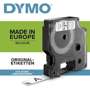 Labeltape DYMO D1 sort på hvid, 5 ruller