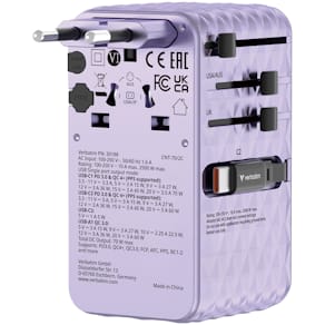 VERBATIM 70W 2C Retractable Universal Travel Adapter Purple