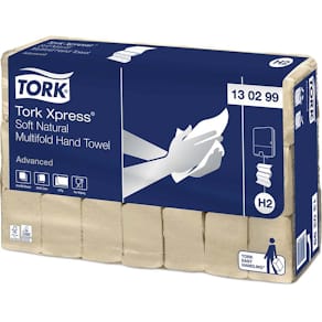 Papirhåndklæder Tork H2 Advanced 2-lags, natur, 3750 stk