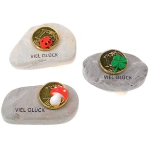 Glücksstein Noname, mit Cent, 3-fach sortiert, Naturstein