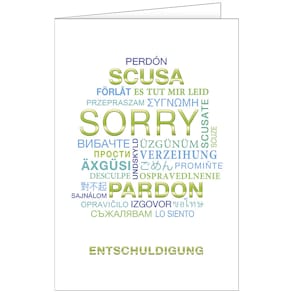Entschuldigungskarte HANRA, mehrsprachig