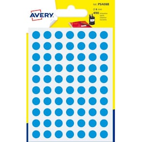Etikett AVERY 8mm blå 490/fp