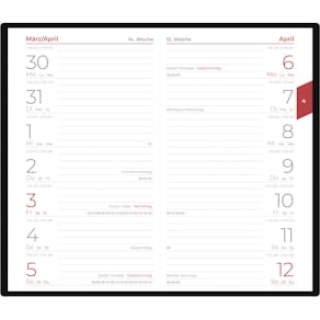 Taschenkalender Zettler 1W/1S, farbig sortiert