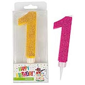 Geburtstagskerze TRENDHAUS Zahl 1, sortiert, Glitter Maxi