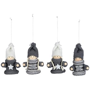 Weihnachtsschmuck Winterkind, grau/weiß sortiert, 4-fach, Display