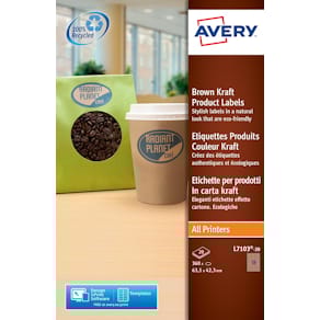 Etiket Avery L7103-20, 63,5 x 42,3 mm, kraft, ovaal, 360 stuks