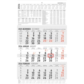 Wandplaner Alpha 3-Monats-Planer 3M 1S, schwarz/rot