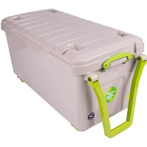 Opbergkoffer Really Useful Box Recycled op wieltjes, 160 l, grijs