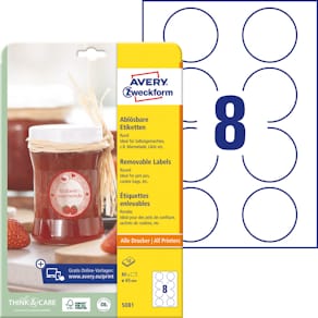 Etiketten Avery Zweckform Universal, rund, 65 mm, weiß, ablösbar,