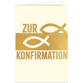 Glückwunschkarte Konfirmation, goldener Fisch, 11,5 x 17 cm, mit 