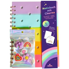 Notizbuch MOSES. Holo mit Charms, bunt, A5, 80 Blatt, perforiert