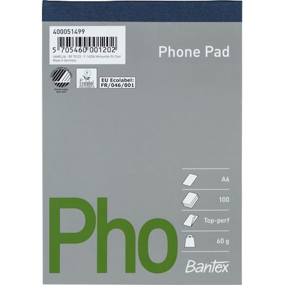 Telefonblokk BANTEX A6 100s 60g 5st