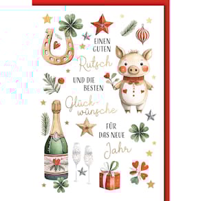 Neujahrskarte Noname, bunt, mit Umschlag, 11,5 x 17 cm