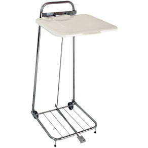 Säckställ Erik 125 liter, vitt lock, fotpedal och 4 hjul, kromad