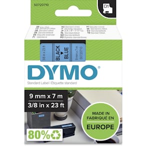 Tape Dymo D1, 9 mm, zwart op blauw