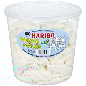 Süßwaren Haribo Weiße Mäuse, 150 Stück, stapelbare Dose
